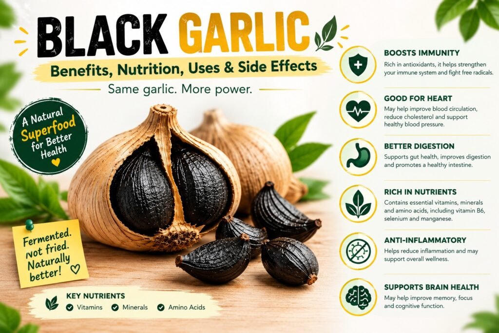 Black garlic benefits, nutrition, uses and side effects